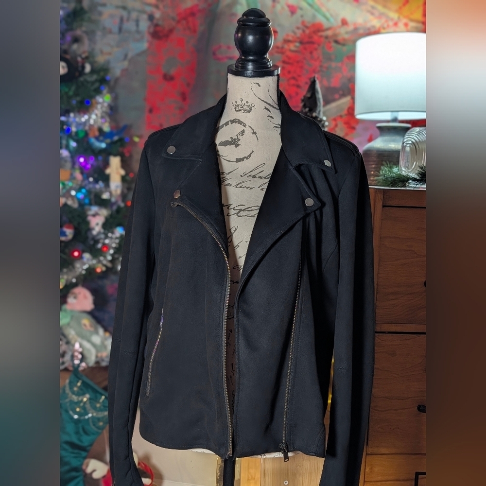 Black Asymmetrical Zip Biker Jacket (Sz 42) - Picture 2 of 8